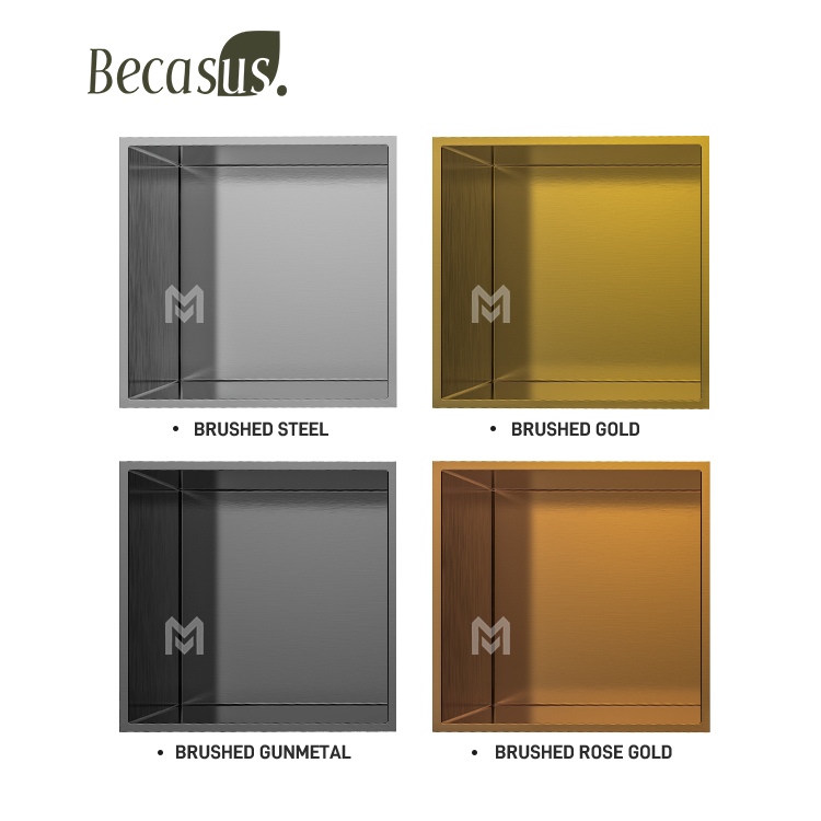 Nicho de ba&ntilde;o Nicho de acero inoxidable dorado cepillado de 12' X 12' para pared de ba&ntilde;o